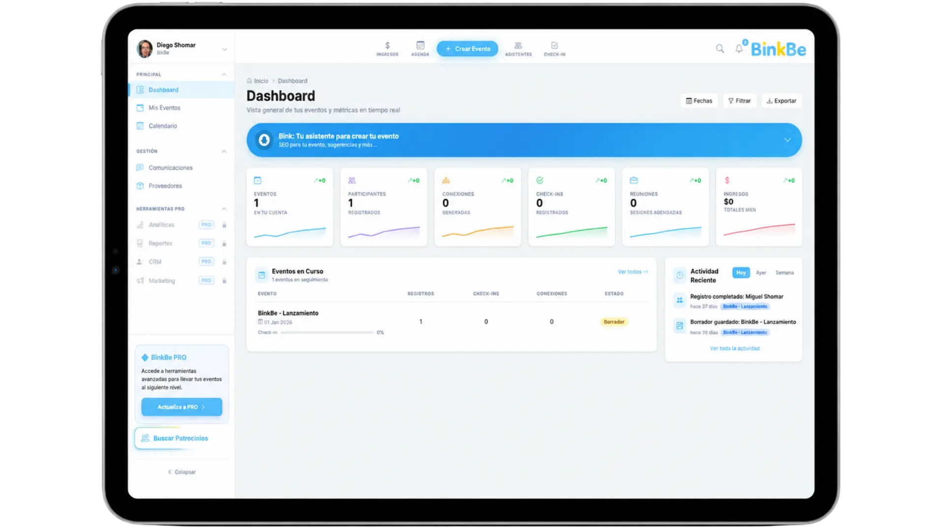 BinkBe Dashboard Preview